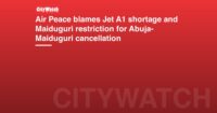 Air Peace blames Jet A1 shortage and Maiduguri restriction for Abuja-Maiduguri cancellation