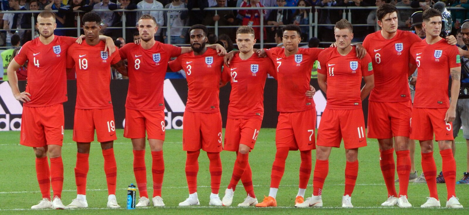 England players during a penalty shootout with Harry Kane preparing to take a penalty