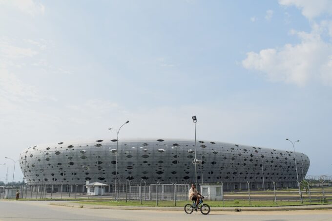Wide exterior view of Godswill Akpabio International Stadium in Uyo, Nigeria, showing the stadium bowl and stands