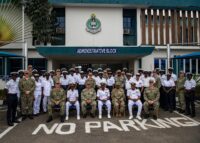 Members of the Nigerian Navy Band posing at the Naval Training Command Headquarters in Lagos