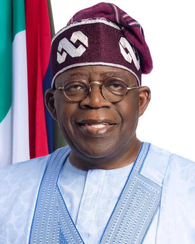Bola Ahmed Tinubu wearing a suit and tie in his official portrait